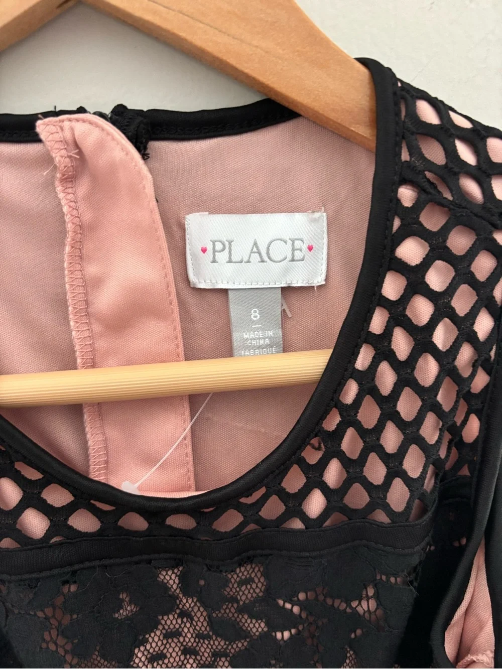 The Children's Place Black Lace Mesh Party Dress Girls Size 8 Pink Lined Dress